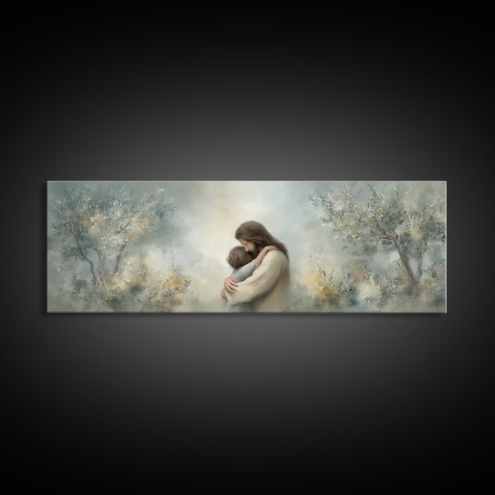 Olive Grove Calm | Framed Canvas Print | Christian Art Canvas | Jesus Painting | Panoramic Art | Christian Wall Art | Christian Gift Ideas