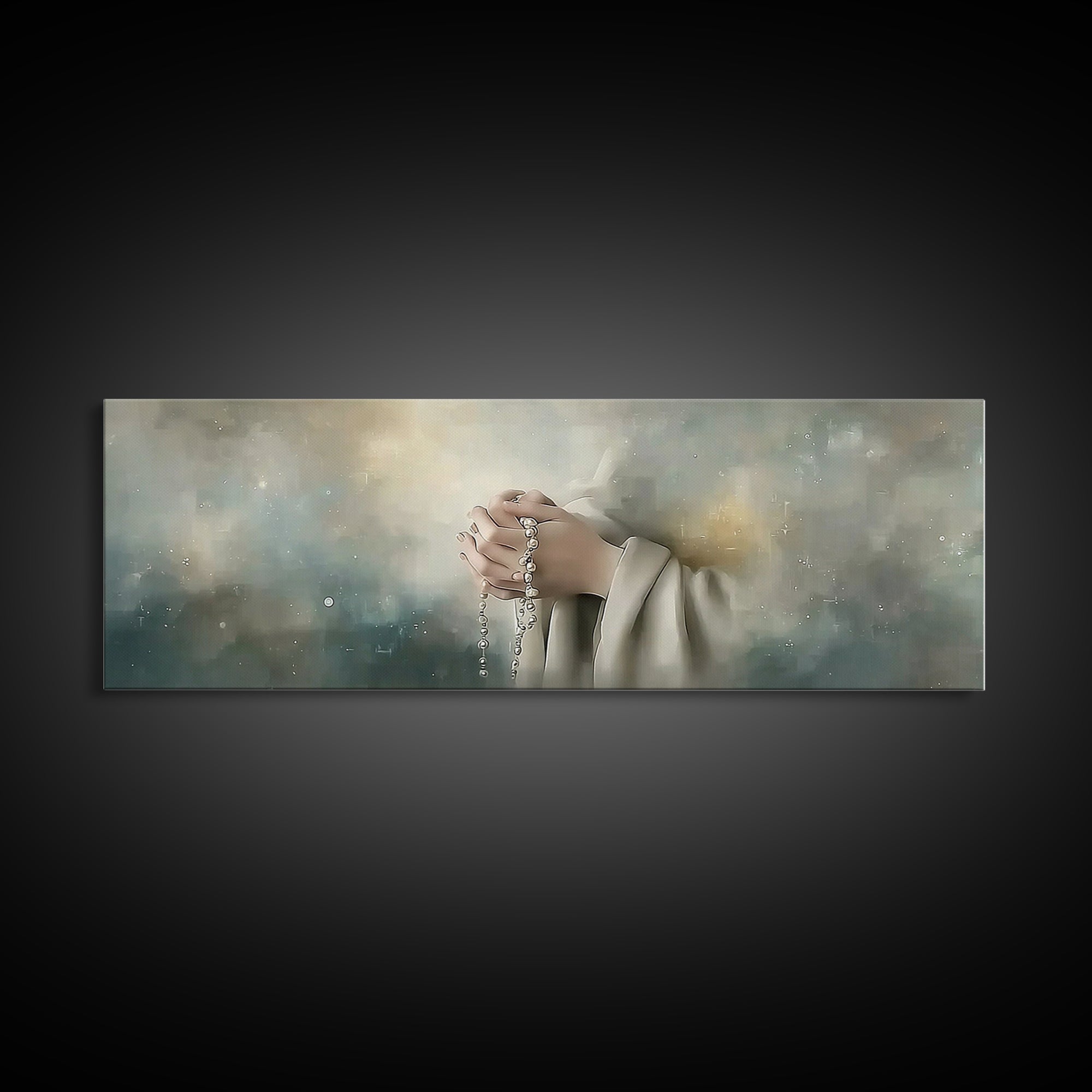 Heavenly Rosary Peace, Framed Canvas Print, Christian Wall Art, Christian Art Canvas, Panoramic Painting, Jesus Painting, Christmas Art