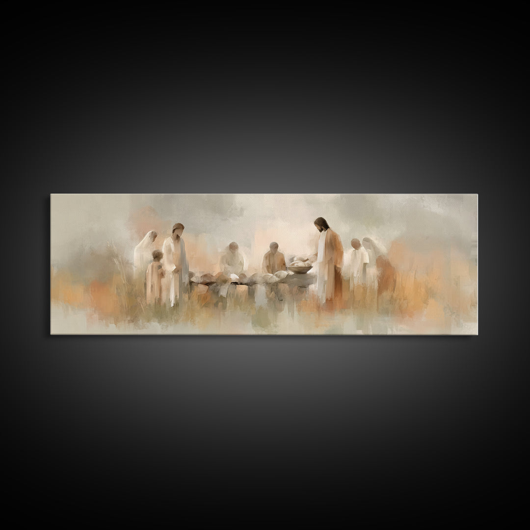 Bread Of Blessing – Framed Canvas Print – Christian Wall Art – Christian Art Canvas – Panoramic Art – Jesus Painting – Christian Decor