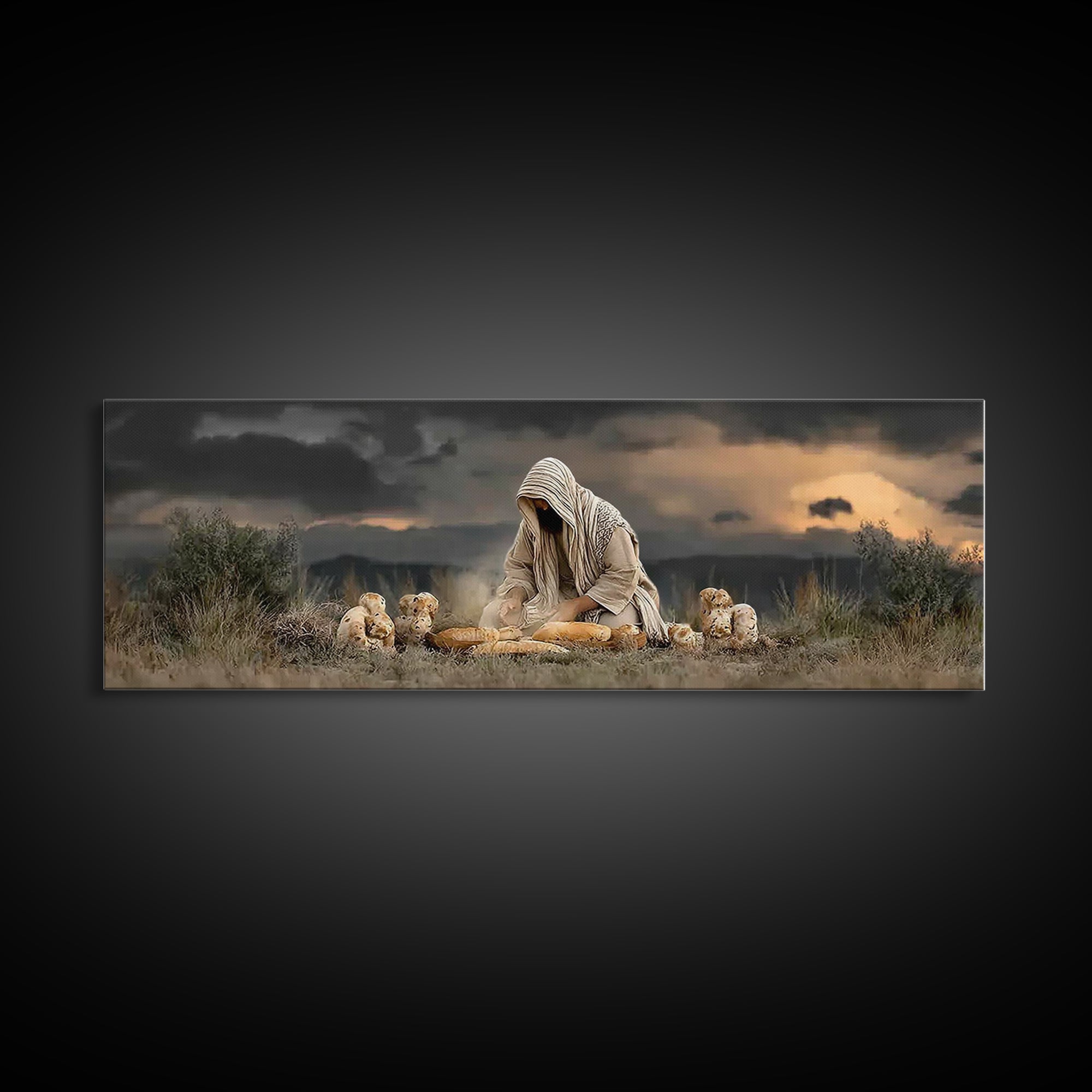 Miracle Of Provision, Framed Canvas Print, Christian Art Canvas, Panoramic Wall Art, Jesus Painting, Christian Art, Christian Gift Ideas