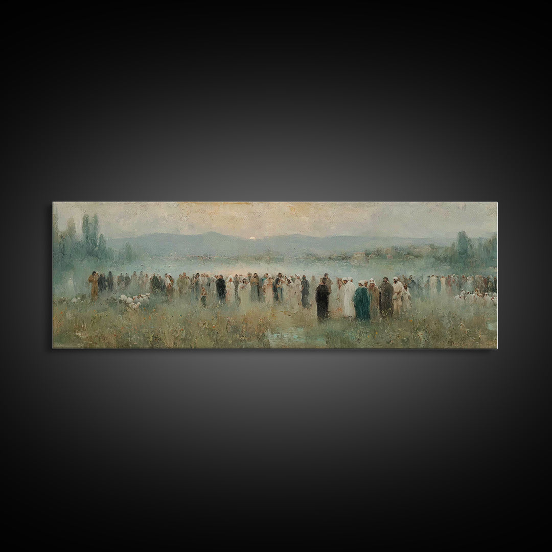 Crowd Of Hope – Framed Canvas Print – Christian Wall Art – Panoramic Painting – Christian Art Canvas – Christian Art – Jesus Painting
