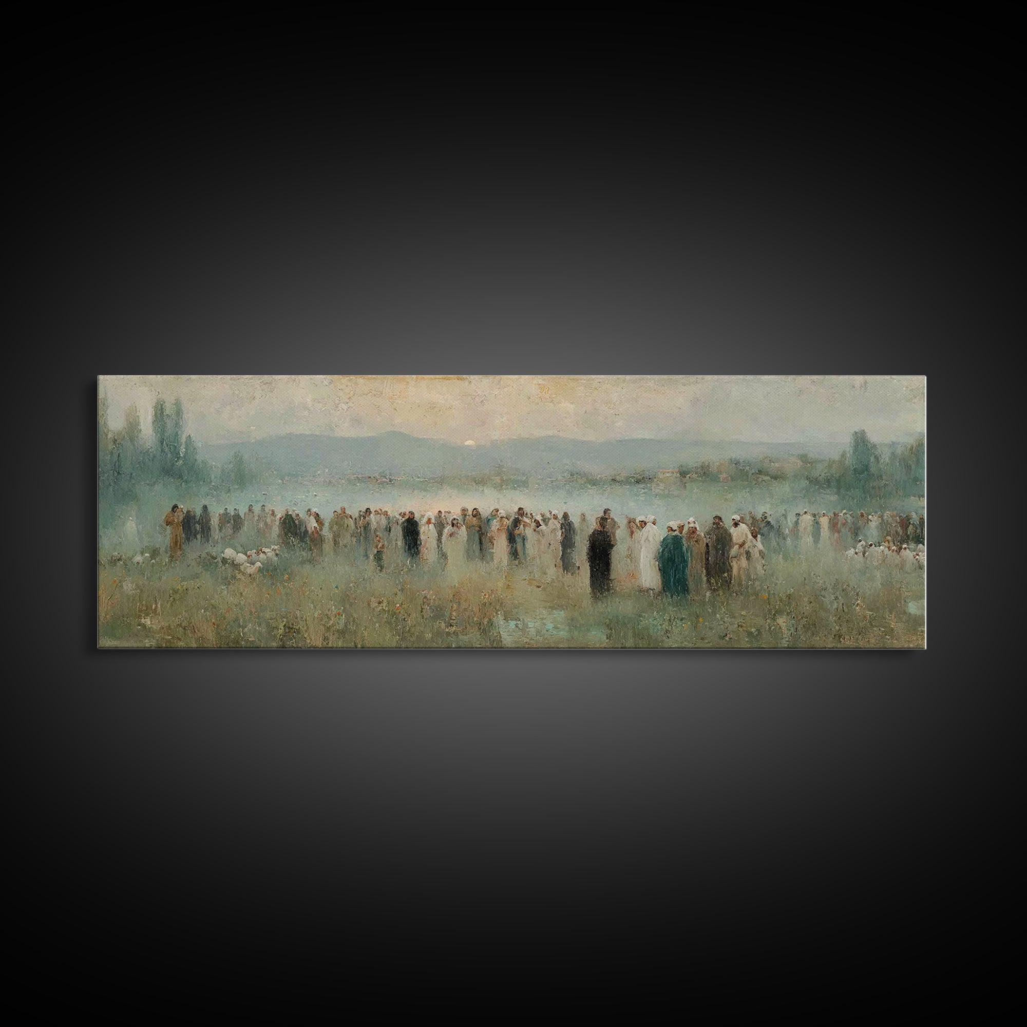 Crowd Of Hope – Framed Canvas Print – Christian Wall Art – Panoramic Painting – Christian Art Canvas – Christian Art – Jesus Painting