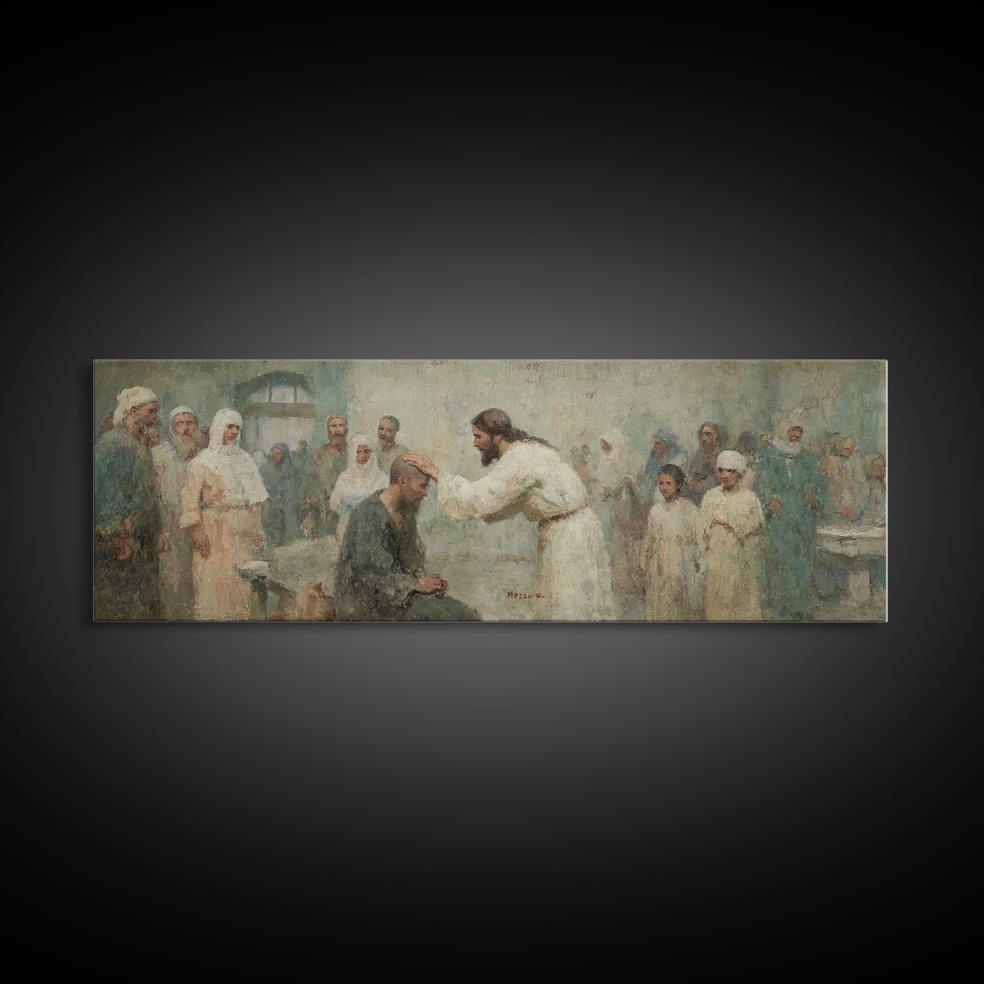 Healing Grace Path, Framed Canvas Print, Christian Art Print, Jesus Painting, Panoramic Art, Christian Wall Art, Christian Decor