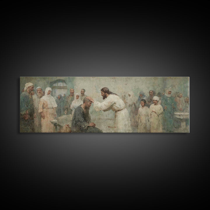 Healing Grace Path, Framed Canvas Print, Christian Art Print, Jesus Painting, Panoramic Art, Christian Wall Art, Christian Decor