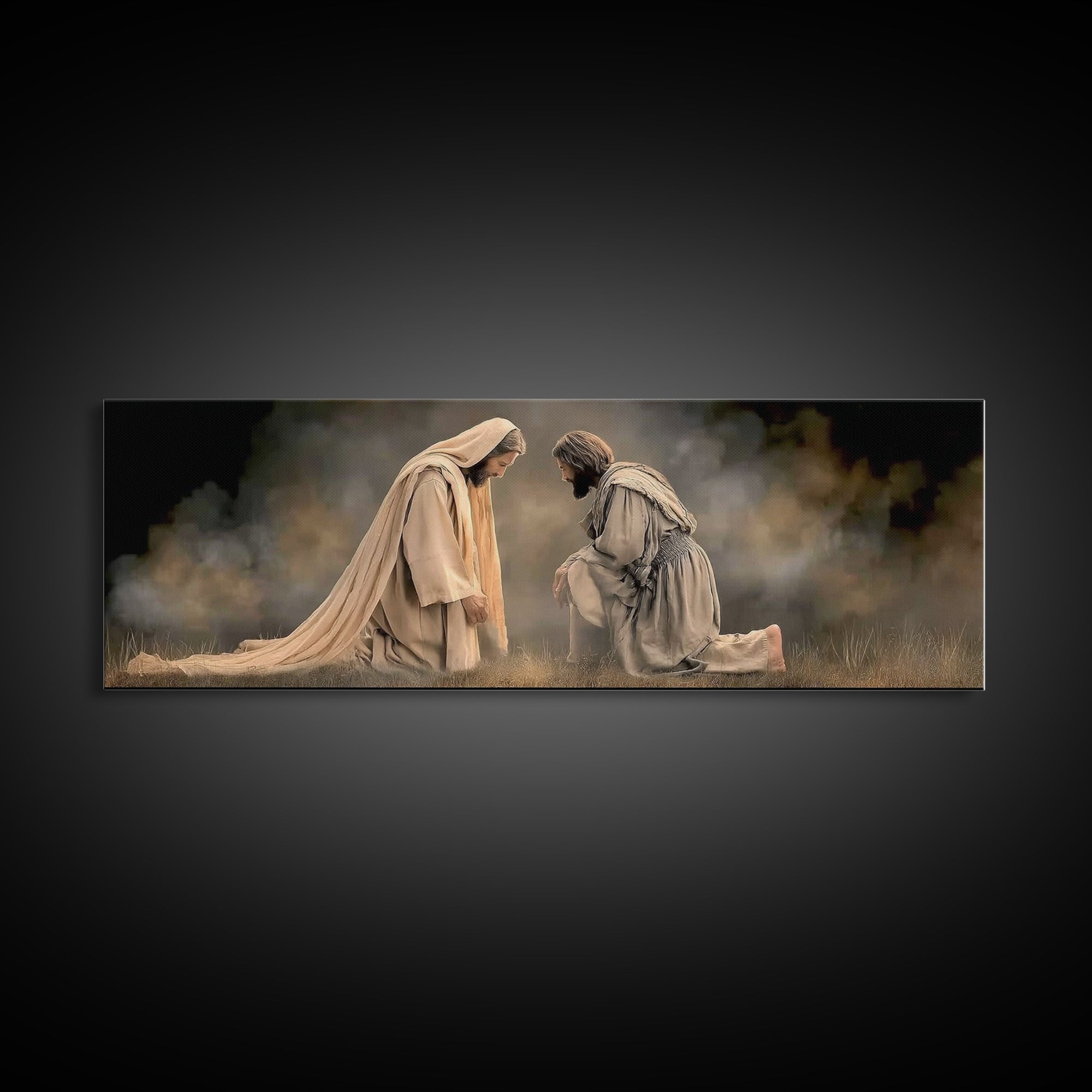 Silent Devotion – Framed Canvas Print – Christian Paintings – Jesus Art Print – Panoramic Wall Art – Modern Christian Art – Christian Home