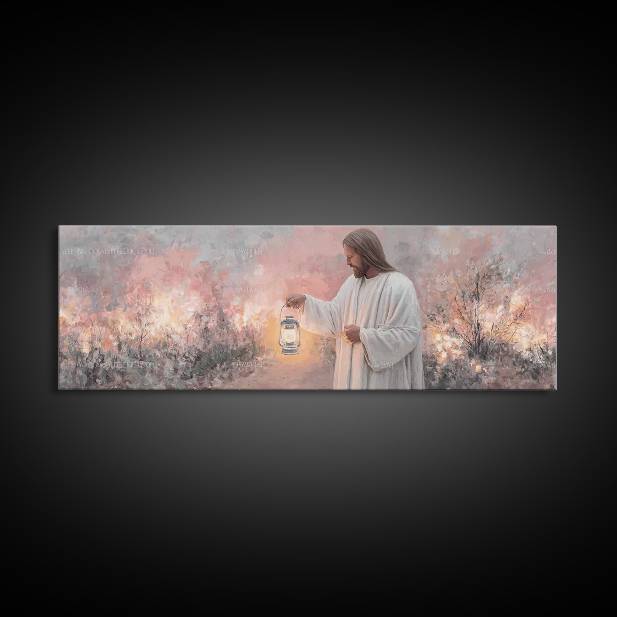Calming The Night, Framed Canvas Print, Christian Art Work, Jesus Painting Canvas, Panoramic Wall Art, Christian Decoration, Modern Christi
