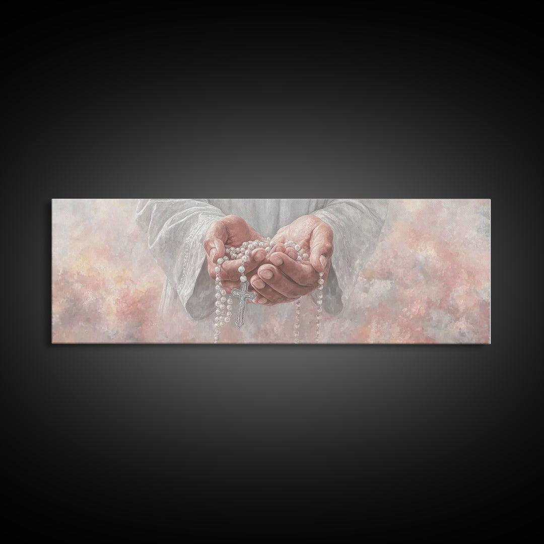 Mercy In Offering | Framed Canvas Print | Christian Wall Art | Christian Art Canvas | Panoramic Wall Art | Jesus Painting | Christmas Art