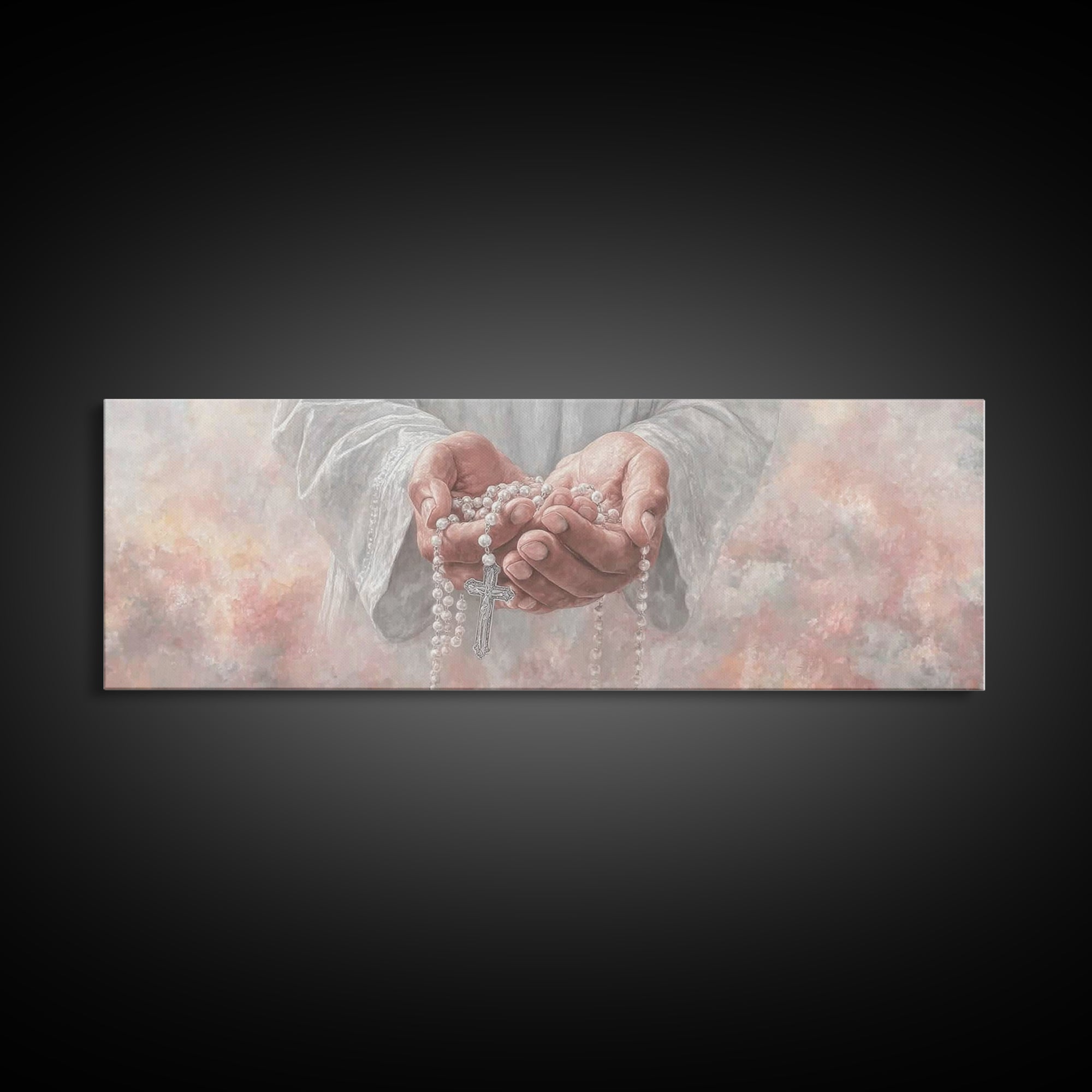 Mercy In Offering | Framed Canvas Print | Christian Wall Art | Christian Art Canvas | Panoramic Wall Art | Jesus Painting | Christmas Art