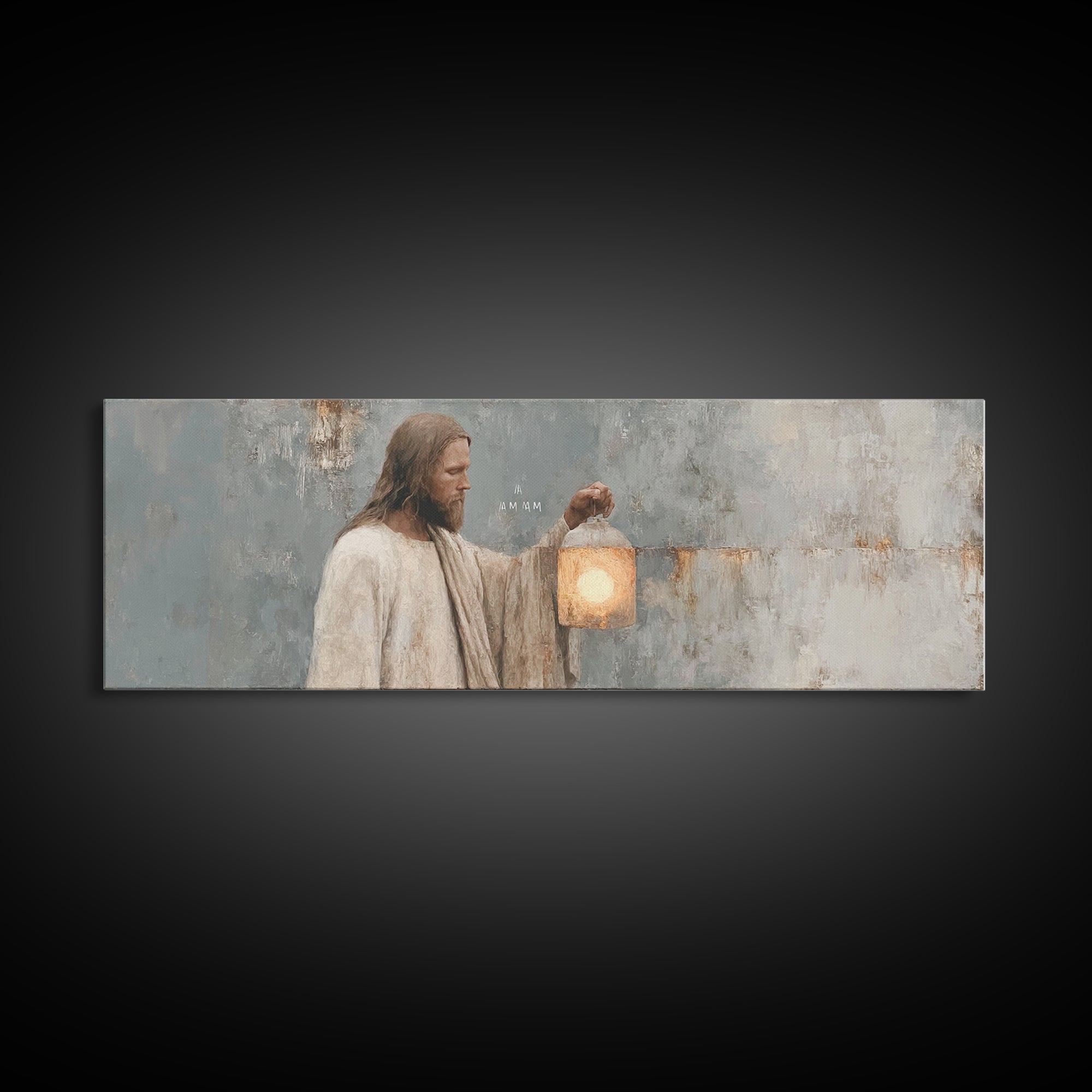 Guiding Lantern Light – Framed Canvas Print – Panoramic Art – Christian Wall Art – Jesus Painting – Christian Art Canvas – Christian Decor