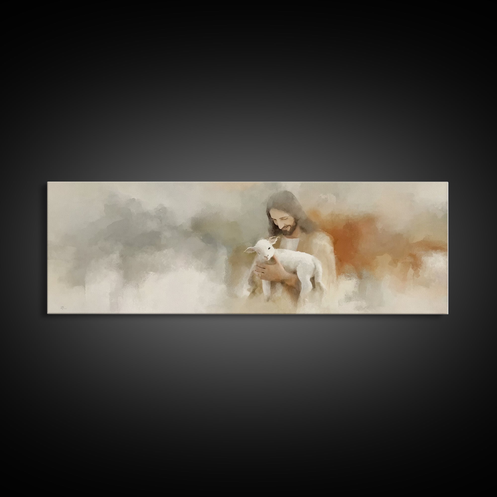 Lamb Of Comfort | Framed Canvas Print | Panoramic Painting | Christian Art Canvas | Jesus Painting | Christian Wall Art | Christian Gift