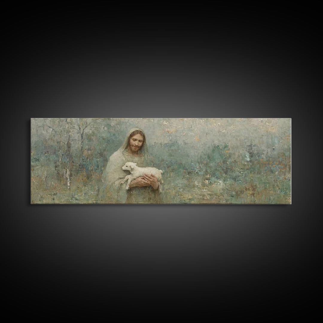 Pasture Of Peace, Framed Canvas Print, Panoramic Art, Christian Wall Art, Jesus Art Canvas, Christian Painting, Christian Decor