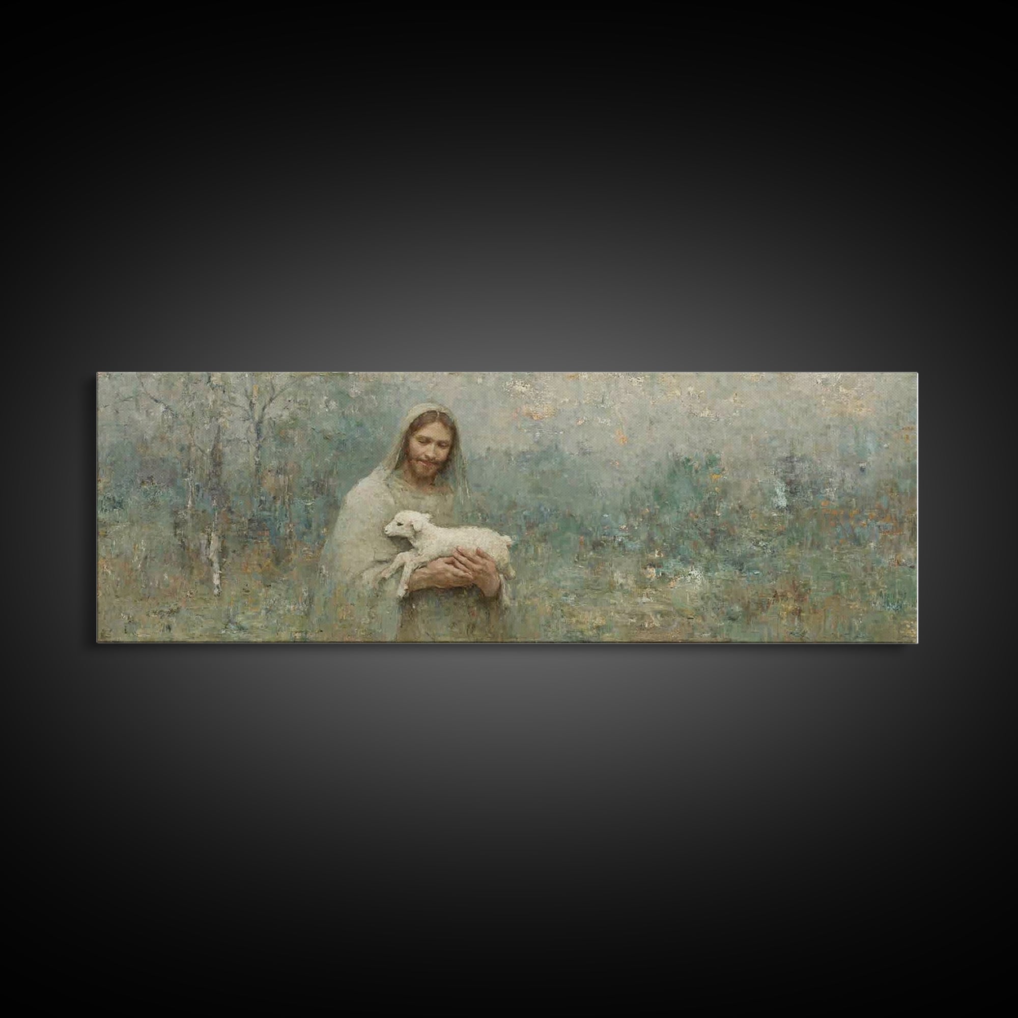 Pasture Of Peace, Framed Canvas Print, Panoramic Art, Christian Wall Art, Jesus Art Canvas, Christian Painting, Christian Decor