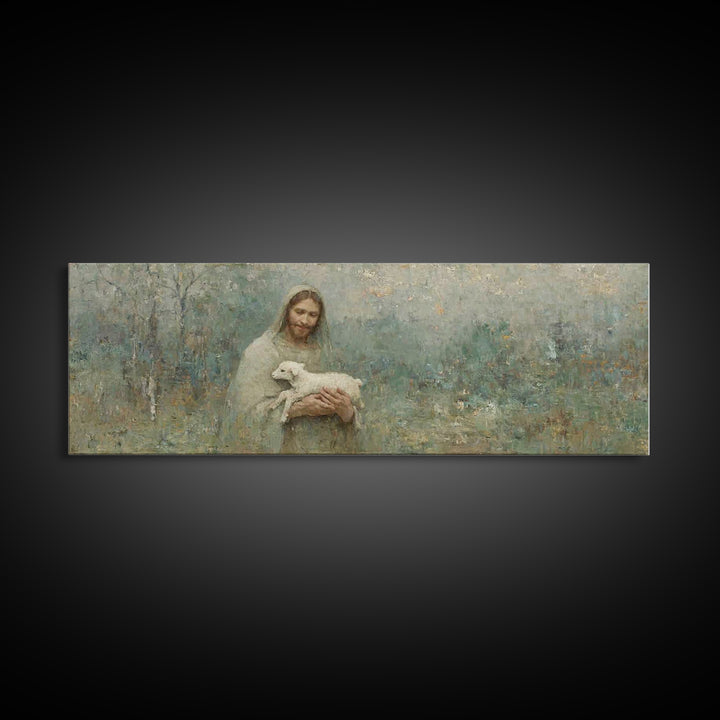 Pasture Of Peace, Framed Canvas Print, Panoramic Art, Christian Wall Art, Jesus Art Canvas, Christian Painting, Christian Decor