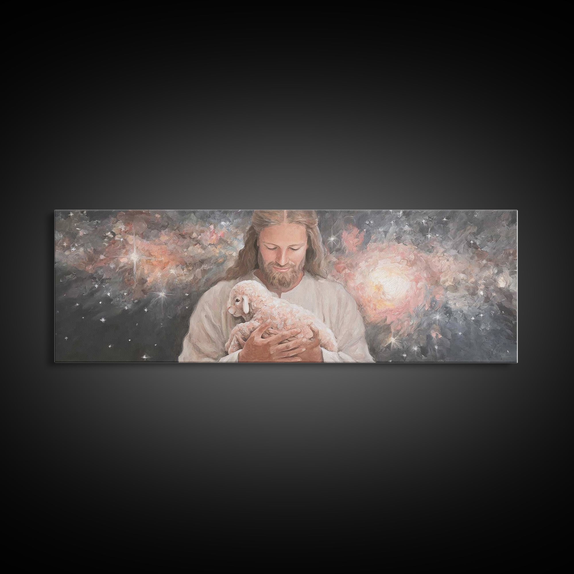 Galactic Embrace, Framed Canvas Print, Panoramic Painting, Jesus Art Print, Christian Wall Art, Christian Art Canvas, Christian Gift
