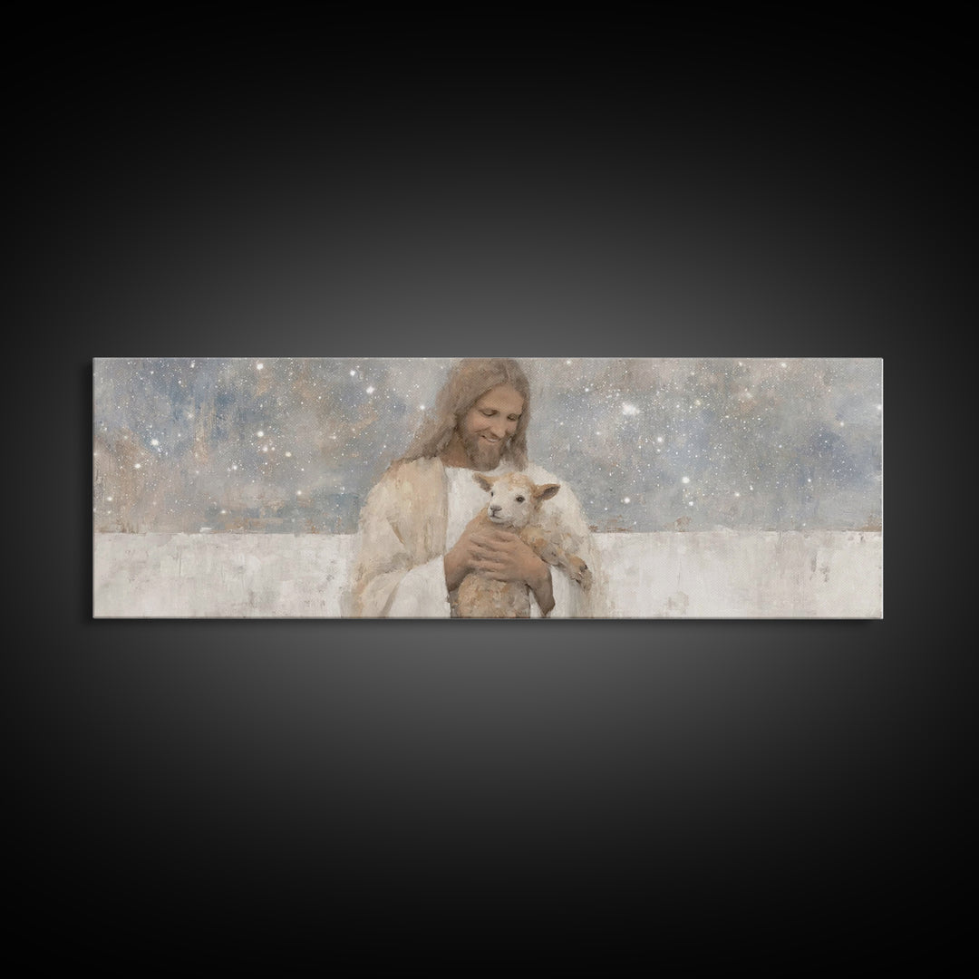 Cosmic Shepherd Light – Framed Canvas Print – Panoramic Art – Christian Art Canvas – Jesus Painting – Christian Wall Art – Subtle Christian