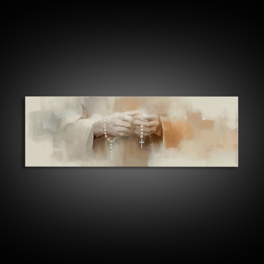 Peaceful Rosary Light, Framed Canvas Print, Christian Art Canvas, Christian Wall Art, Panoramic Art, Jesus Painting, Christmas Art