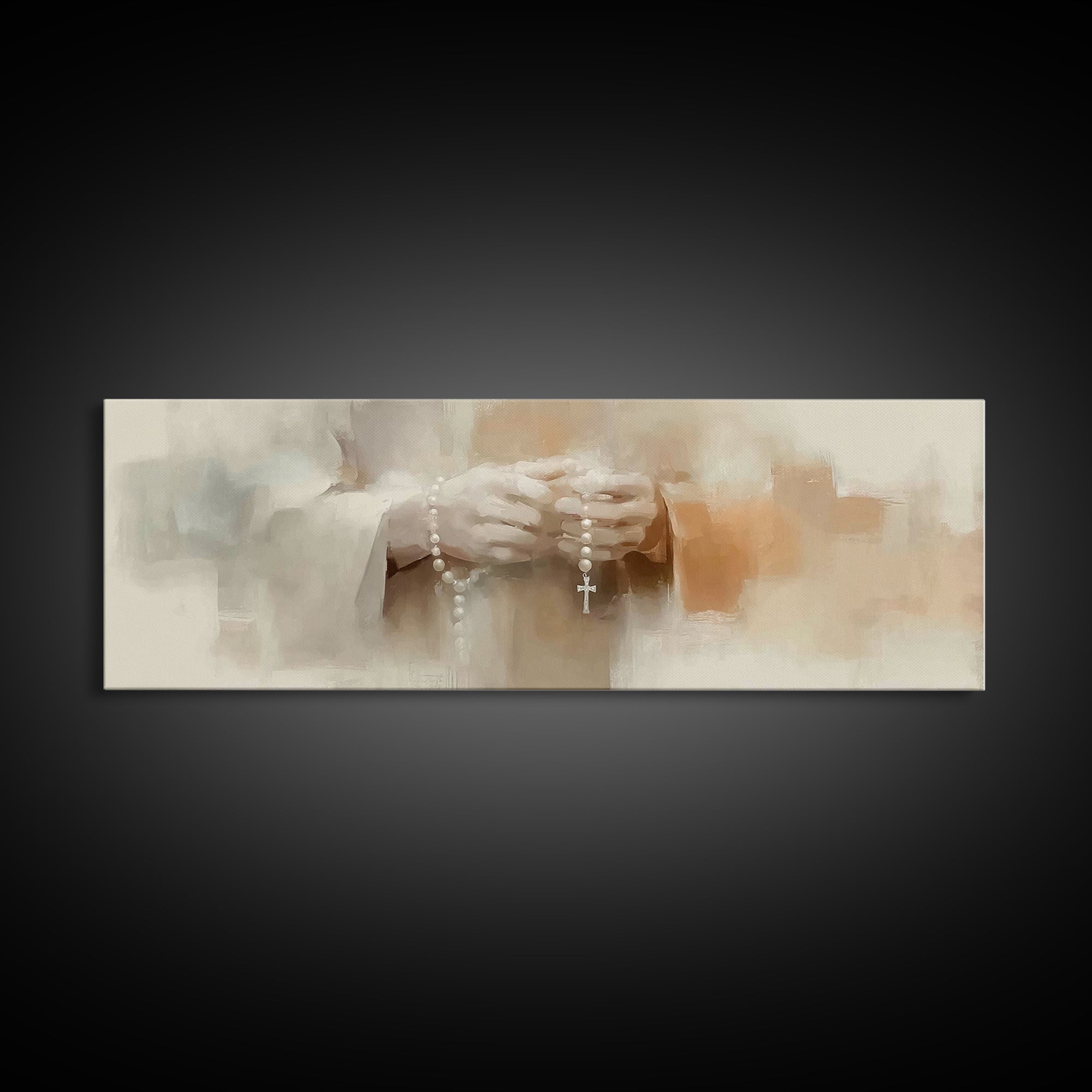 Peaceful Rosary Light, Framed Canvas Print, Christian Art Canvas, Christian Wall Art, Panoramic Art, Jesus Painting, Christmas Art