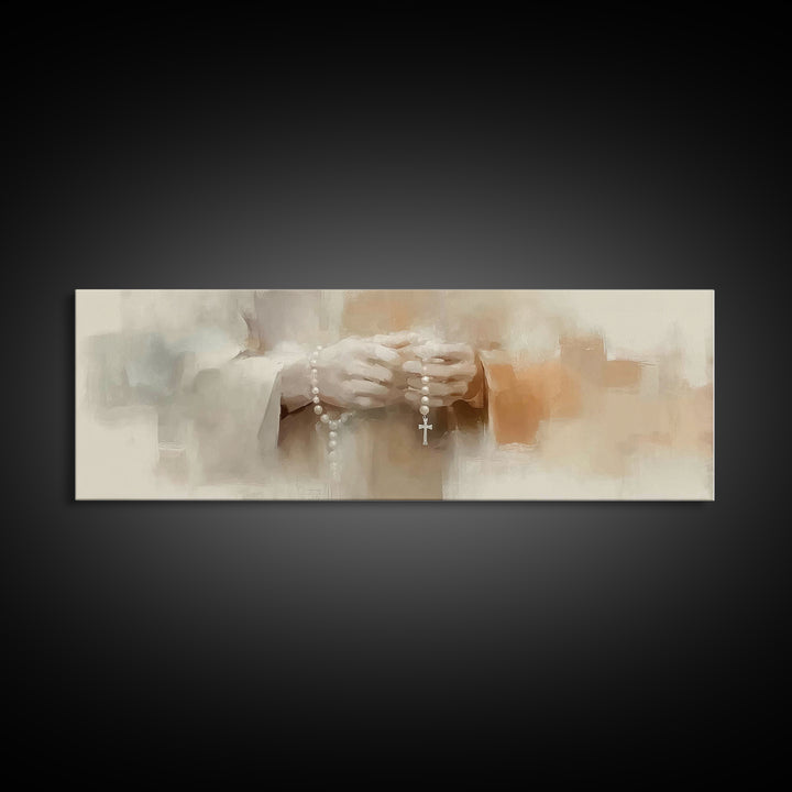 Peaceful Rosary Light, Framed Canvas Print, Christian Art Canvas, Christian Wall Art, Panoramic Art, Jesus Painting, Christmas Art