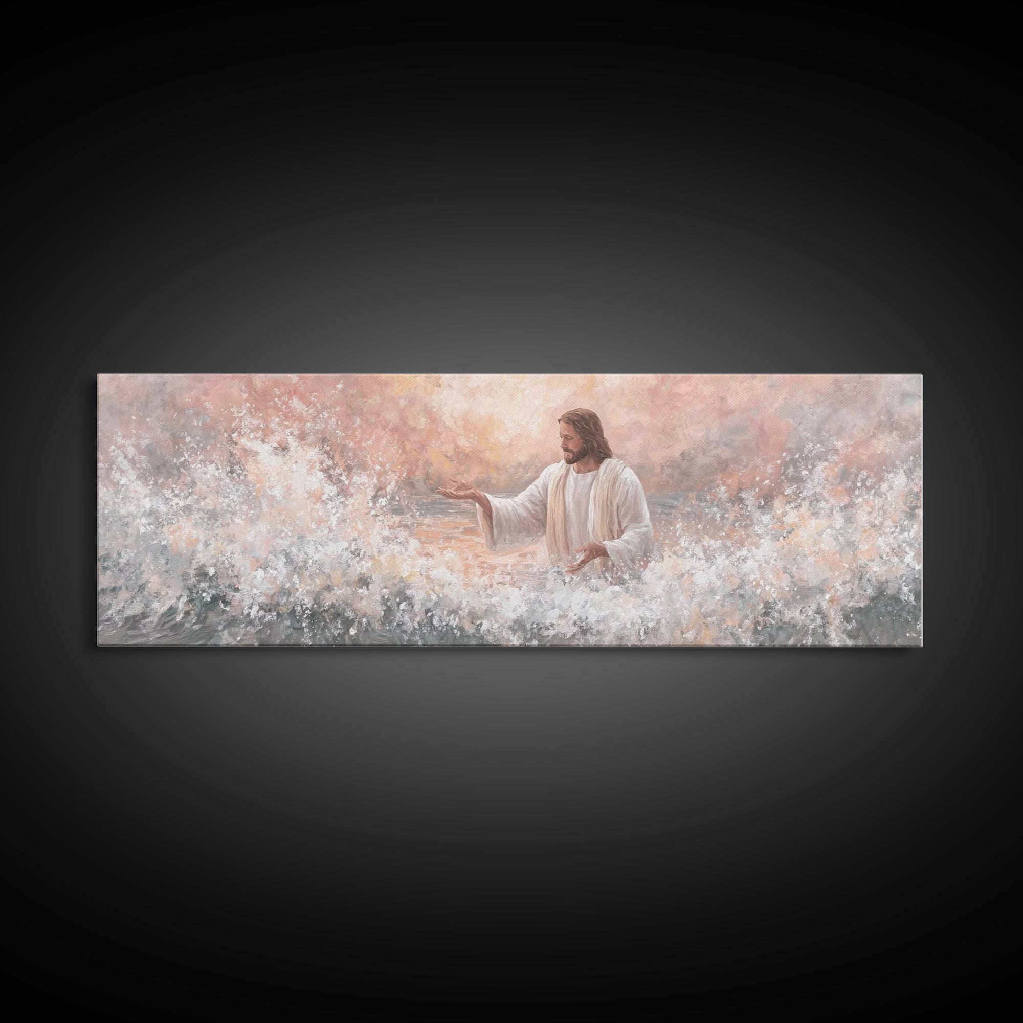 Waves Of His Grace – Framed Canvas Print – Panoramic Painting – Christian Art Canvas – Jesus Art Print – Christian Wall Art – Large Christi