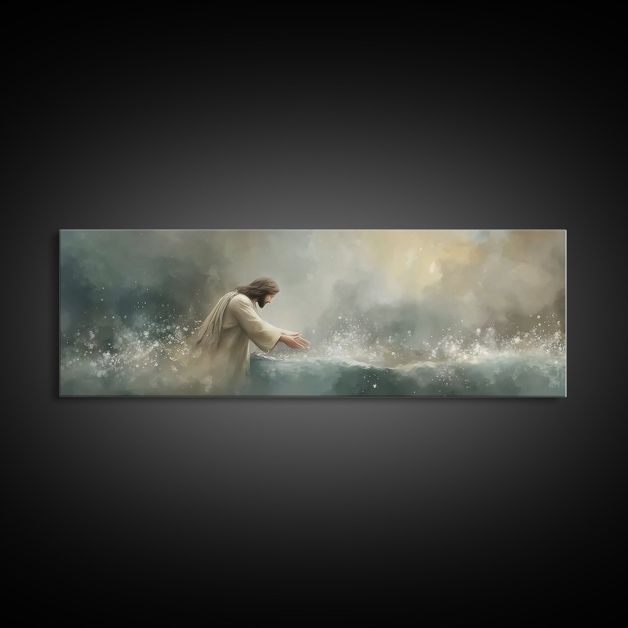 Heavenly Waters – Framed Canvas Print – Christian Wall Art – Jesus Painting – Panoramic Art – Christian Art Canvas – Christian Decor