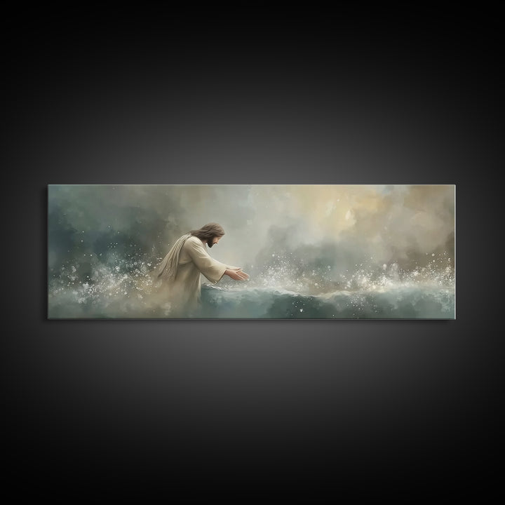 Heavenly Waters – Framed Canvas Print – Christian Wall Art – Jesus Painting – Panoramic Art – Christian Art Canvas – Christian Decor