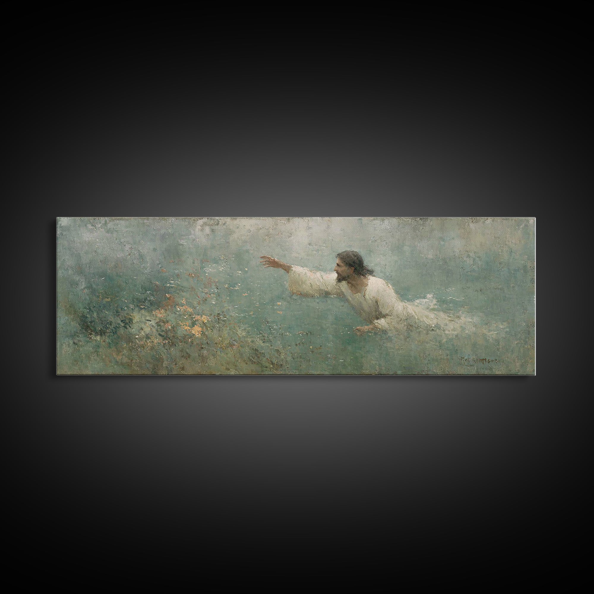 Redeeming Reach, Framed Canvas Print, Jesus Painting, Panoramic Wall Art, Christian Art Canvas, Christian Wall Art, Christian Gift Ideas