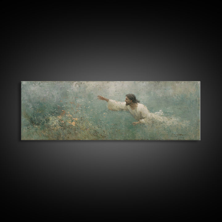 Redeeming Reach, Framed Canvas Print, Jesus Painting, Panoramic Wall Art, Christian Art Canvas, Christian Wall Art, Christian Gift Ideas