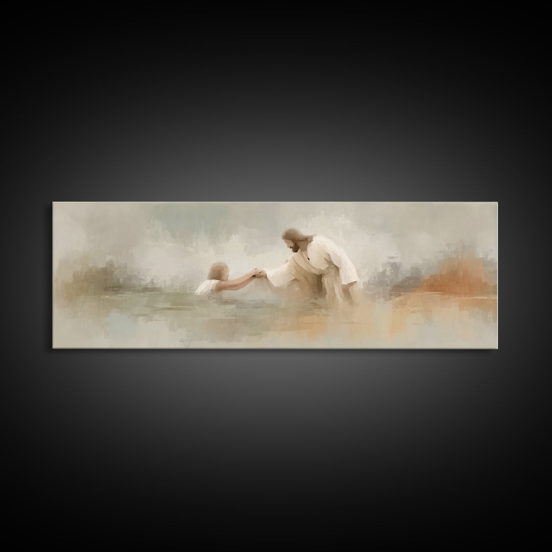 Saving Grace | Framed Canvas Print | Christian Art Canvas | Panoramic Print | Jesus Painting | Christian Wall Art | Modern Christian Art