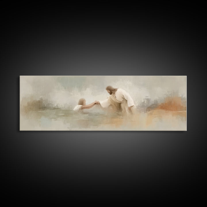 Saving Grace | Framed Canvas Print | Christian Art Canvas | Panoramic Print | Jesus Painting | Christian Wall Art | Modern Christian Art