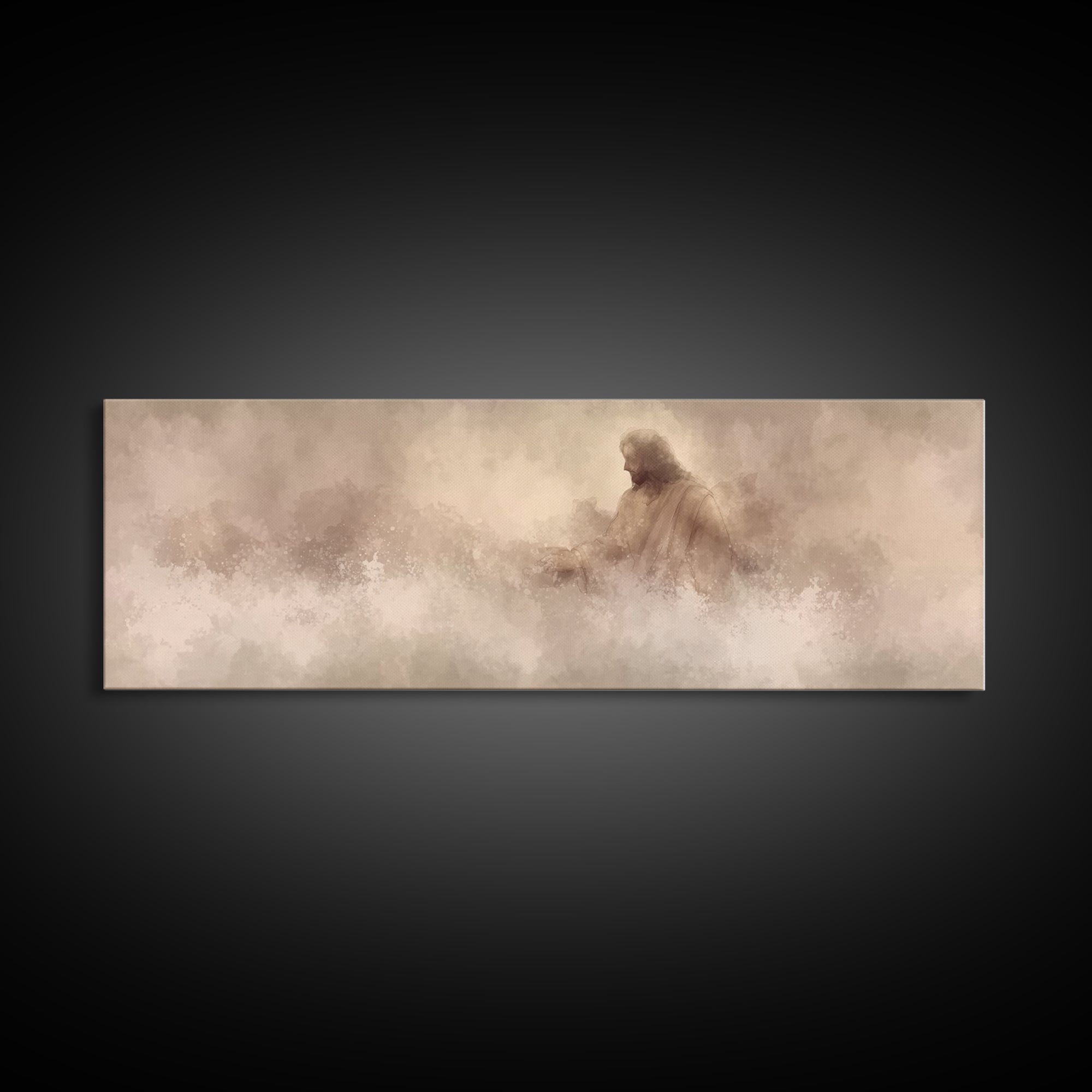 Graceful Rescue, Framed Canvas Print, Panoramic Frame, Christian Art Canvas, Jesus Painting, Christian Decor, Christian Wall Art