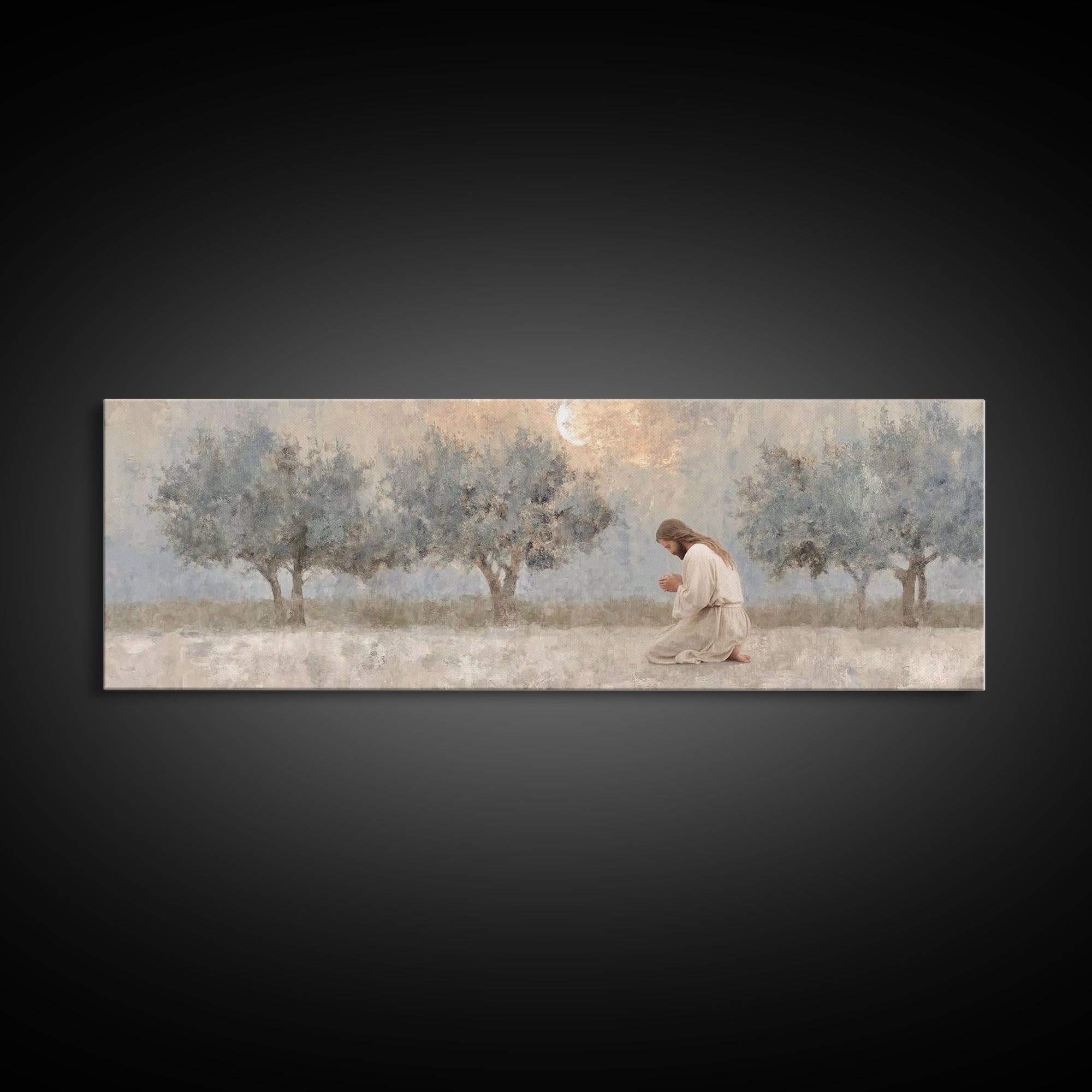 Midnight Prayer | Framed Canvas Print | Christian Wall Art | Jesus Painting | Panoramic Art | Christian Art Canvas | Subtle Christian Art
