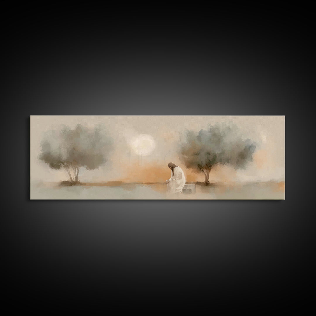 Garden of Mercy – Framed Canvas Print – Panoramic Wall Art – Christian Art Canvas – Jesus Painting – Christian Wall Art – Christian Decor
