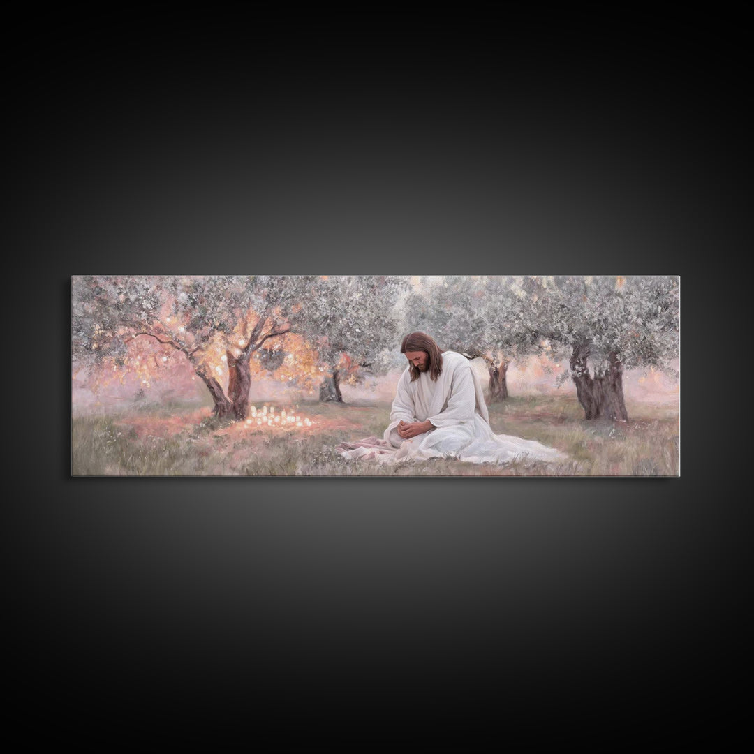 Quiet Devotion, Framed Canvas Print, Christian Art Canvas, Panoramic Painting, Jesus Painting, Christian Wall Art, Modern Christian Art