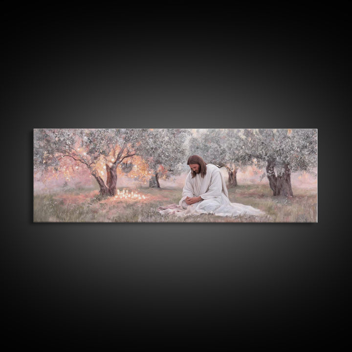 Quiet Devotion, Framed Canvas Print, Christian Art Canvas, Panoramic Painting, Jesus Painting, Christian Wall Art, Modern Christian Art