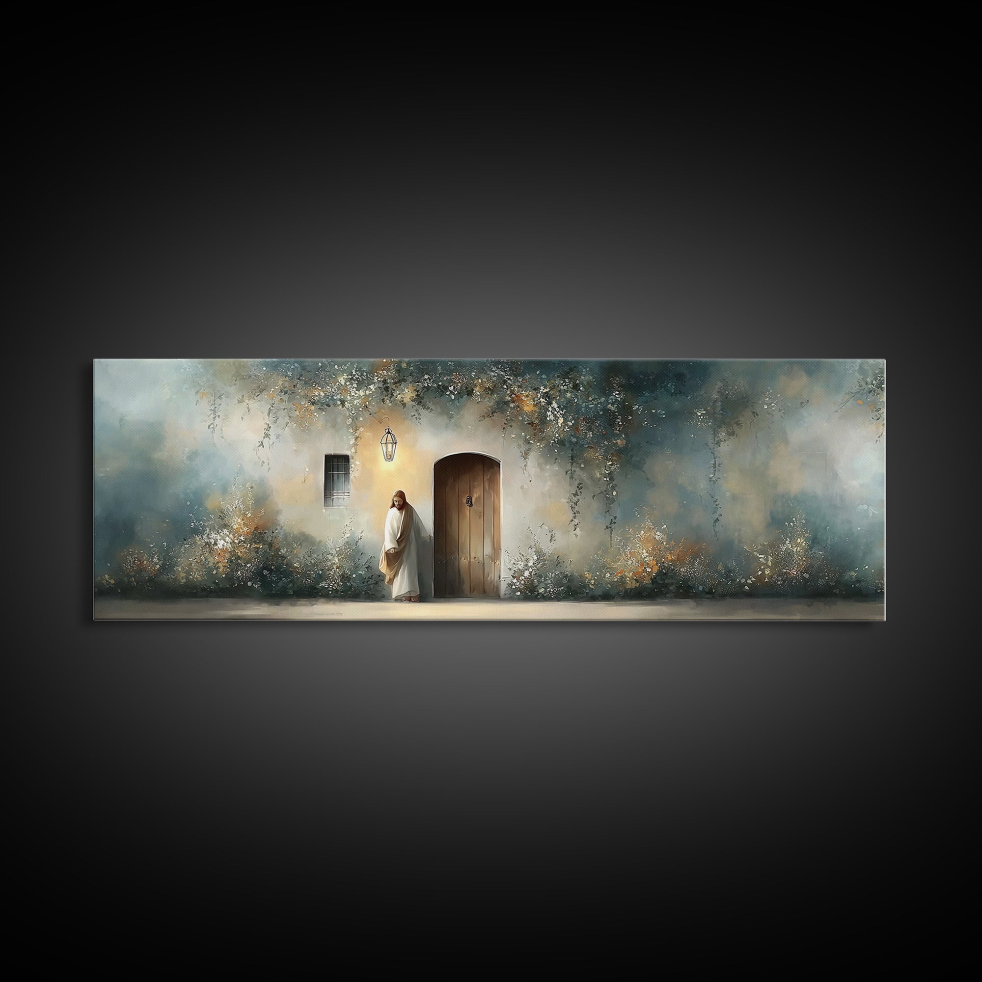 Lamp Of Hope, Framed Canvas Print, Christian Art, Jesus Painting, Panoramic Art, Christian Decor, Christian Gift, Large Christian Art, Jesu