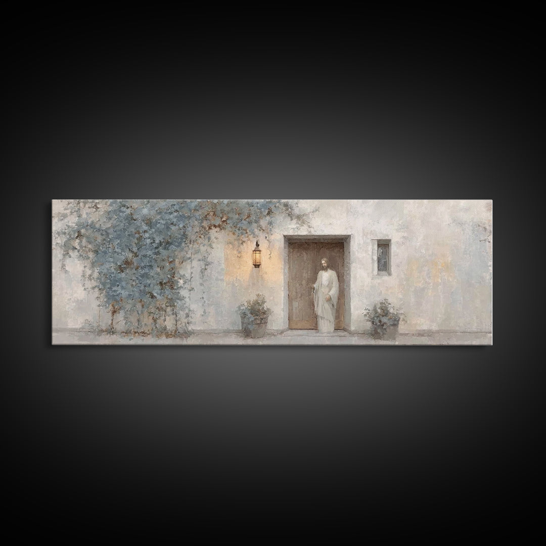 Holy Visitor | Framed Canvas Print | Christian Art | Jesus Painting | Panoramic Art | Christian Decor | Christian Gift | Large Christian Ar