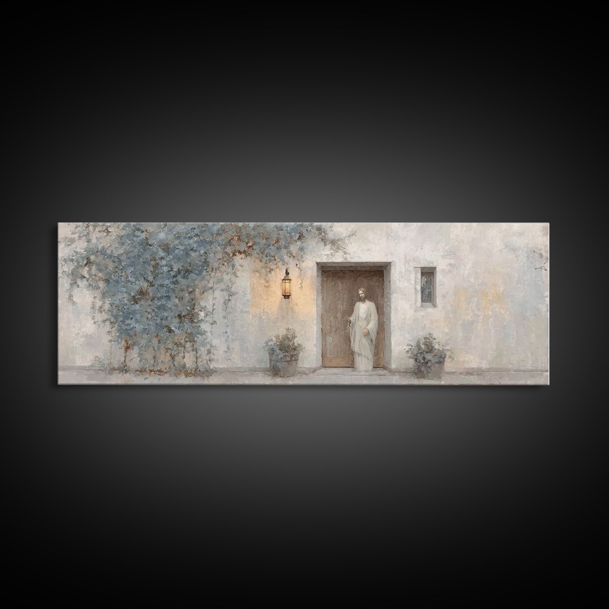 Holy Visitor | Framed Canvas Print | Christian Art | Jesus Painting | Panoramic Art | Christian Decor | Christian Gift | Large Christian Ar
