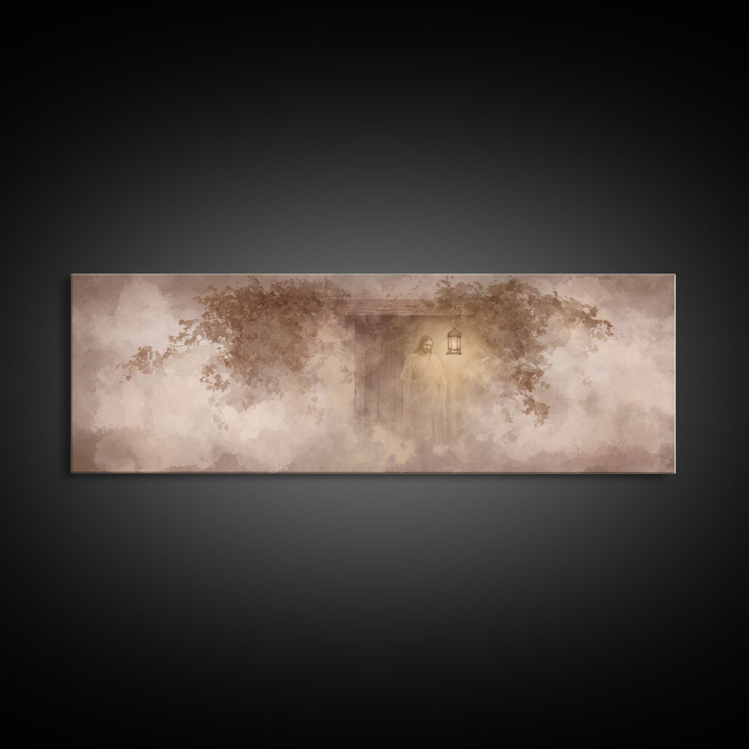 Autumn At The Door – Framed Canvas Print – Christian Art – Jesus Painting – Panoramic Art – Christian Decor – Christian Gift – Large Christ