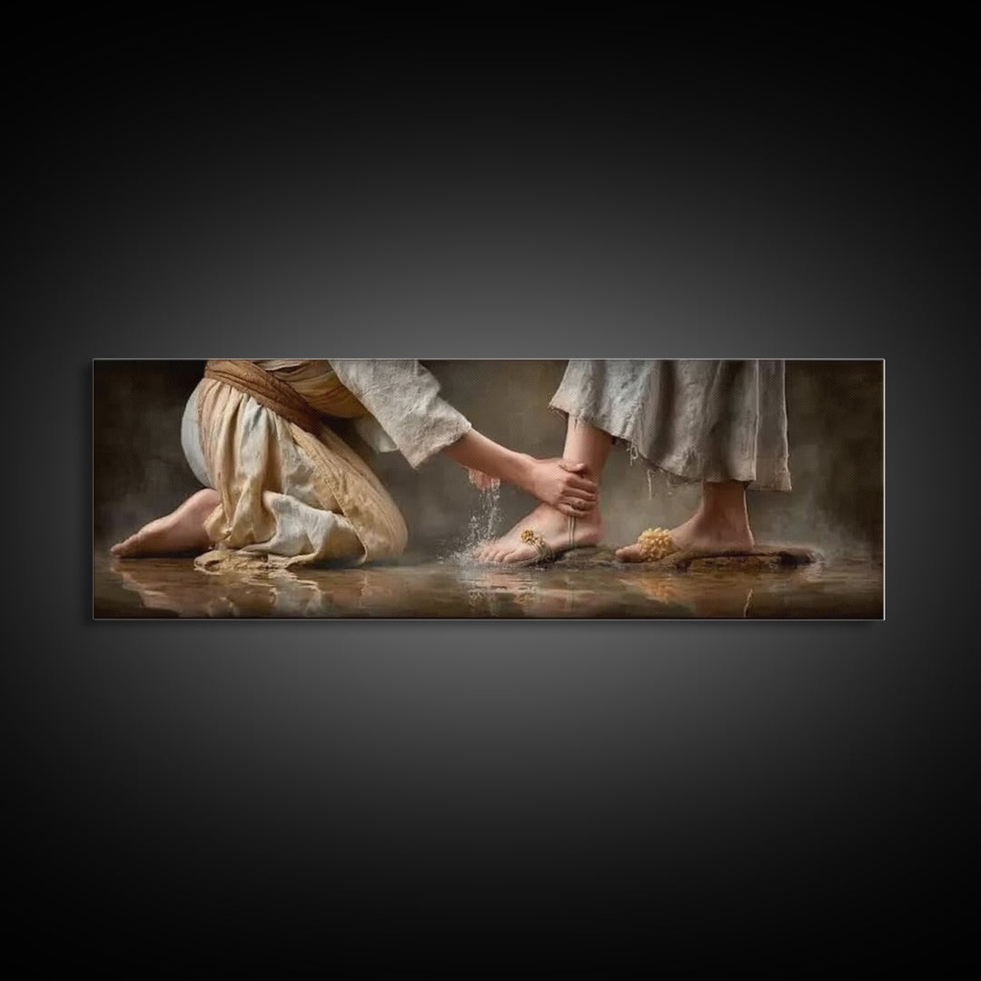 Servant’s Devotion | Framed Canvas Print | Christian Art Canvas | Christian Wall Art | Panoramic Art | Christian Painting | Jesus Painting