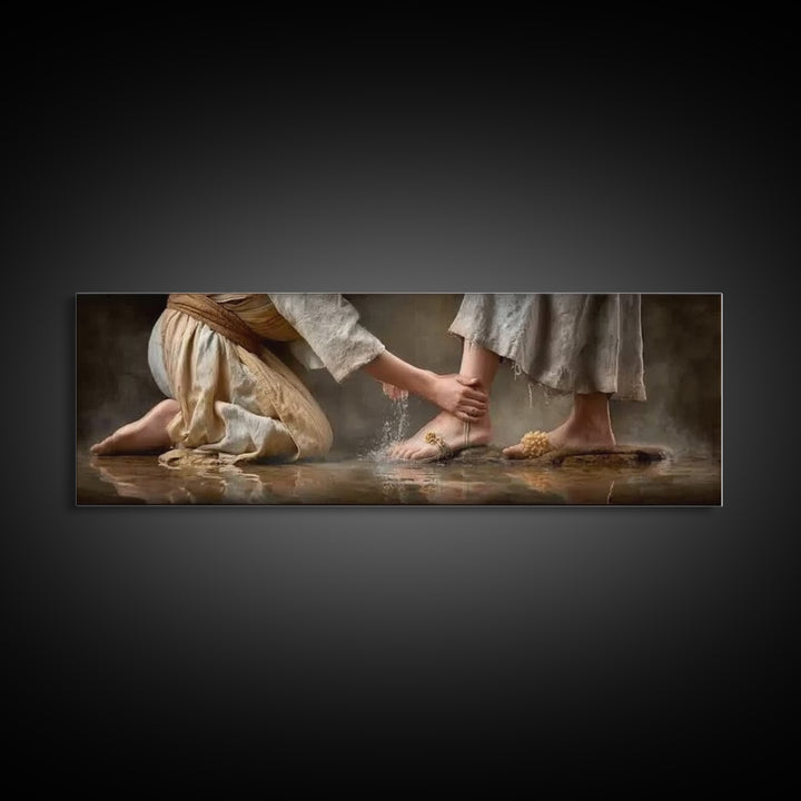 Servant’s Devotion | Framed Canvas Print | Christian Art Canvas | Christian Wall Art | Panoramic Art | Christian Painting | Jesus Painting
