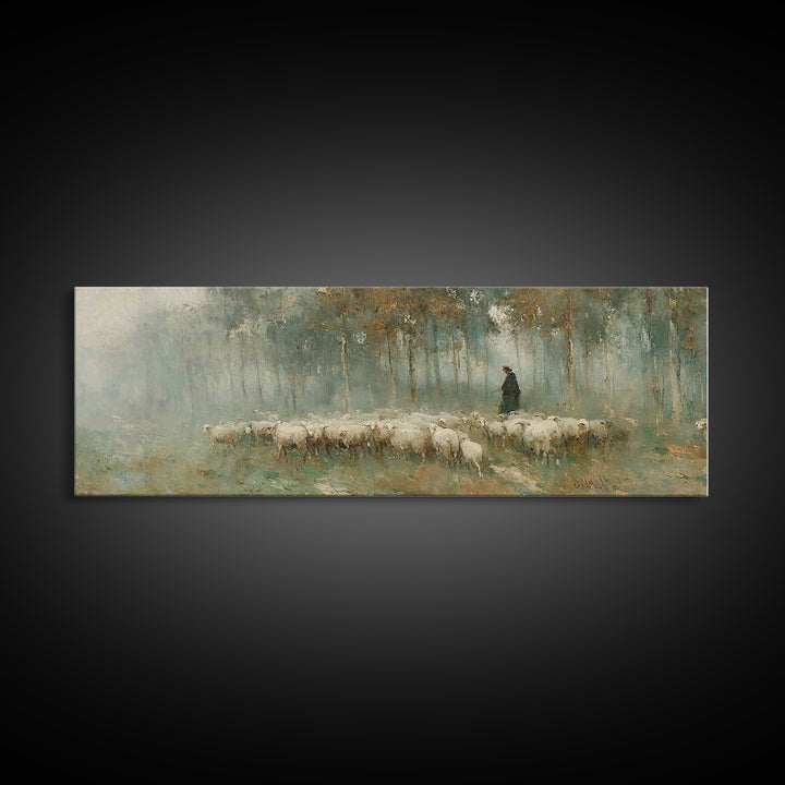 Gentle Shepherd Path – Framed Canvas Print – Panoramic Art – Christian Wall Art – Christian Art Canvas – Jesus Painting – Christmas Art