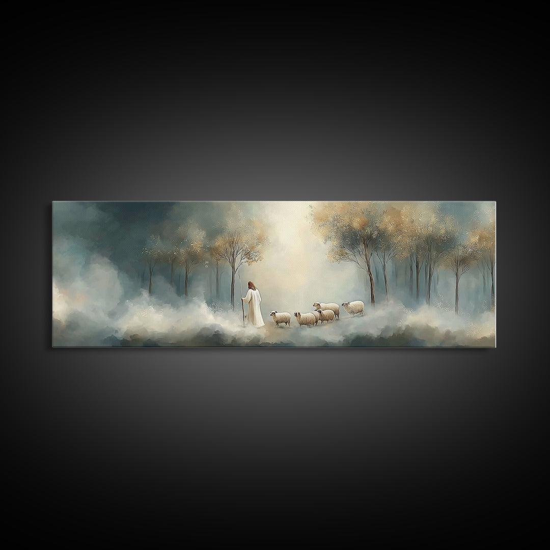 Light Of Mercy | Framed Canvas Print | Panoramic Wall Art | Christian Art Print | Jesus Painting | Christian Christmas Art | Modern Christi