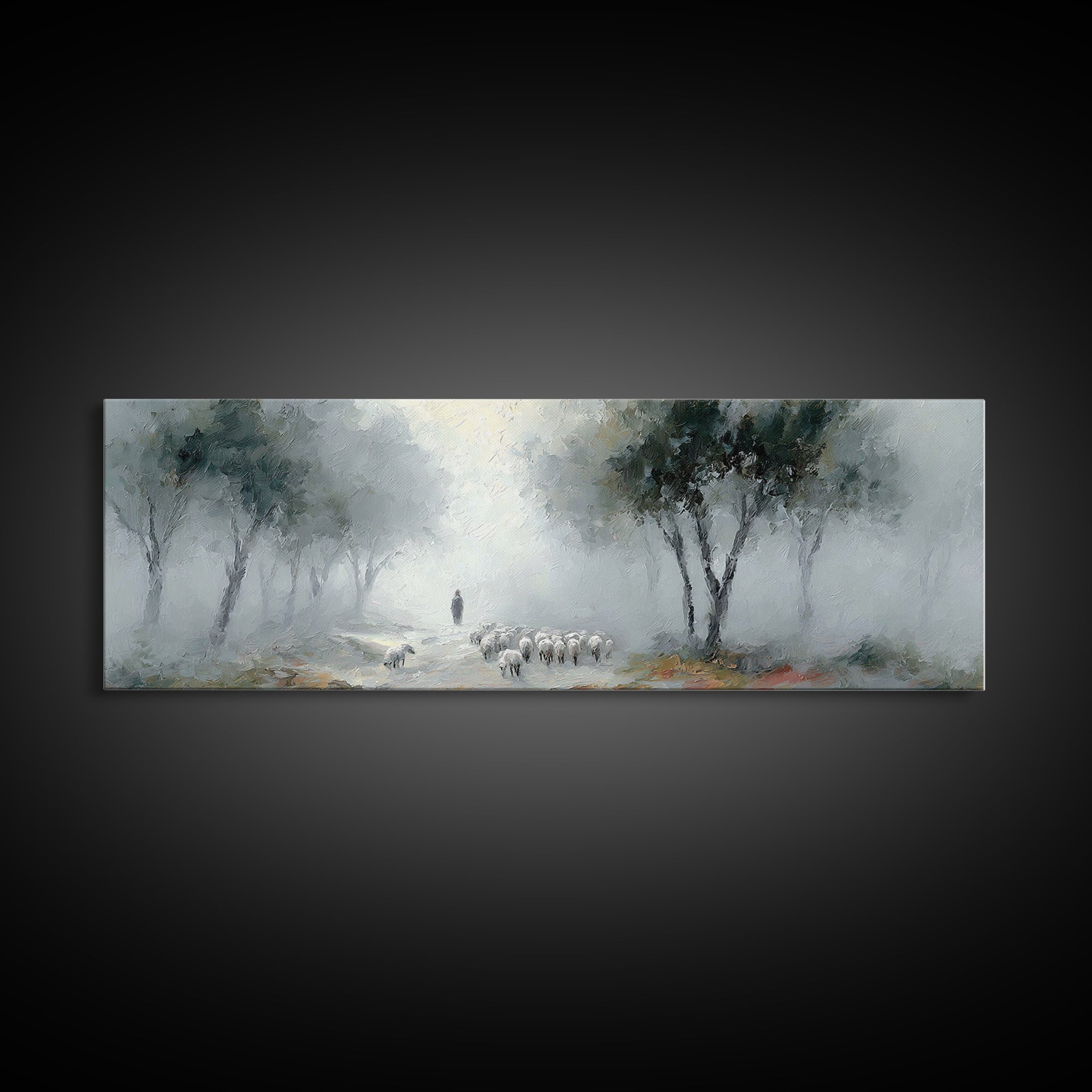 Morning Shepherd Calm – Framed Canvas Print – Panoramic Print – Christian Art Work – Christian Christmas Art – Jesus Painting – Christian D