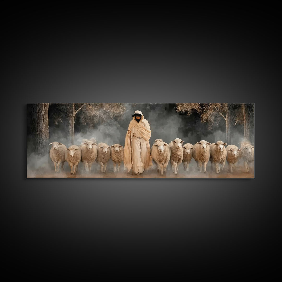 Holy Guardian Peace, Framed Canvas Print, Panoramic Wall Art, Jesus Painting Canvas, Christian Art Print, Christian Christmas Art, Christia