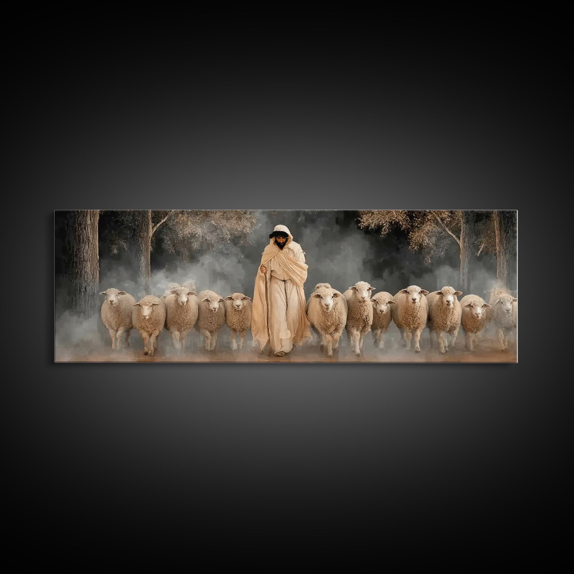 Holy Guardian Peace, Framed Canvas Print, Panoramic Wall Art, Jesus Painting Canvas, Christian Art Print, Christian Christmas Art, Christia