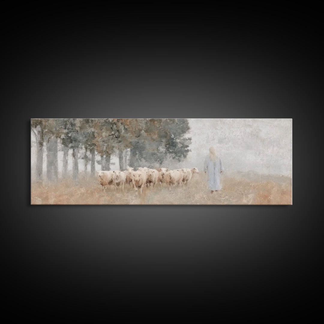 Pasture Of Hope | Framed Canvas Print | Panoramic Art | Christian Art Canvas | Jesus Painting | Christian Christmas Decor | Subtle Christia