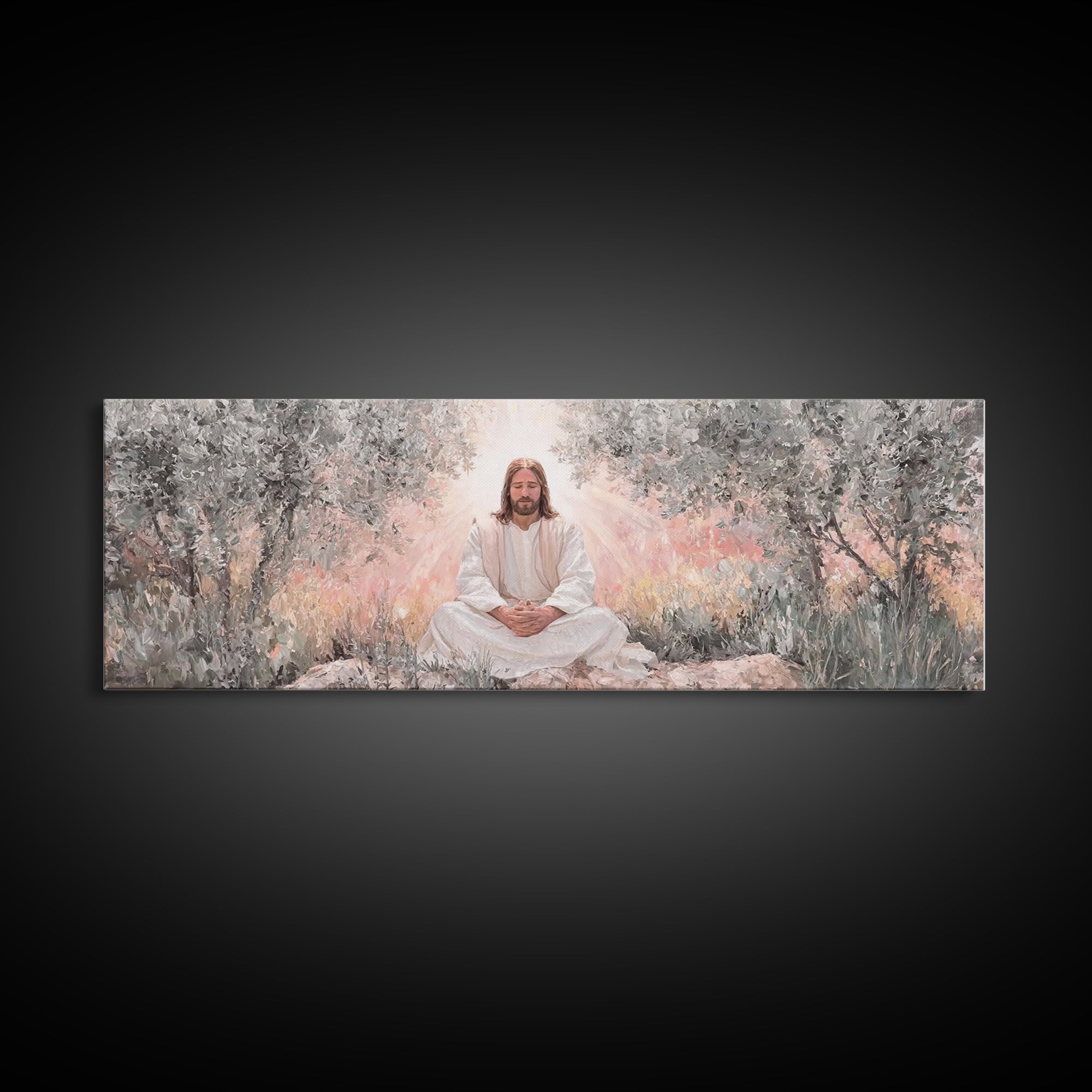Garden Of Holy Rest, Framed Canvas Print, Panoramic Print, Christian Art Work, Jesus Canvas Art, Christian Wall Art, Christmas Art Framed
