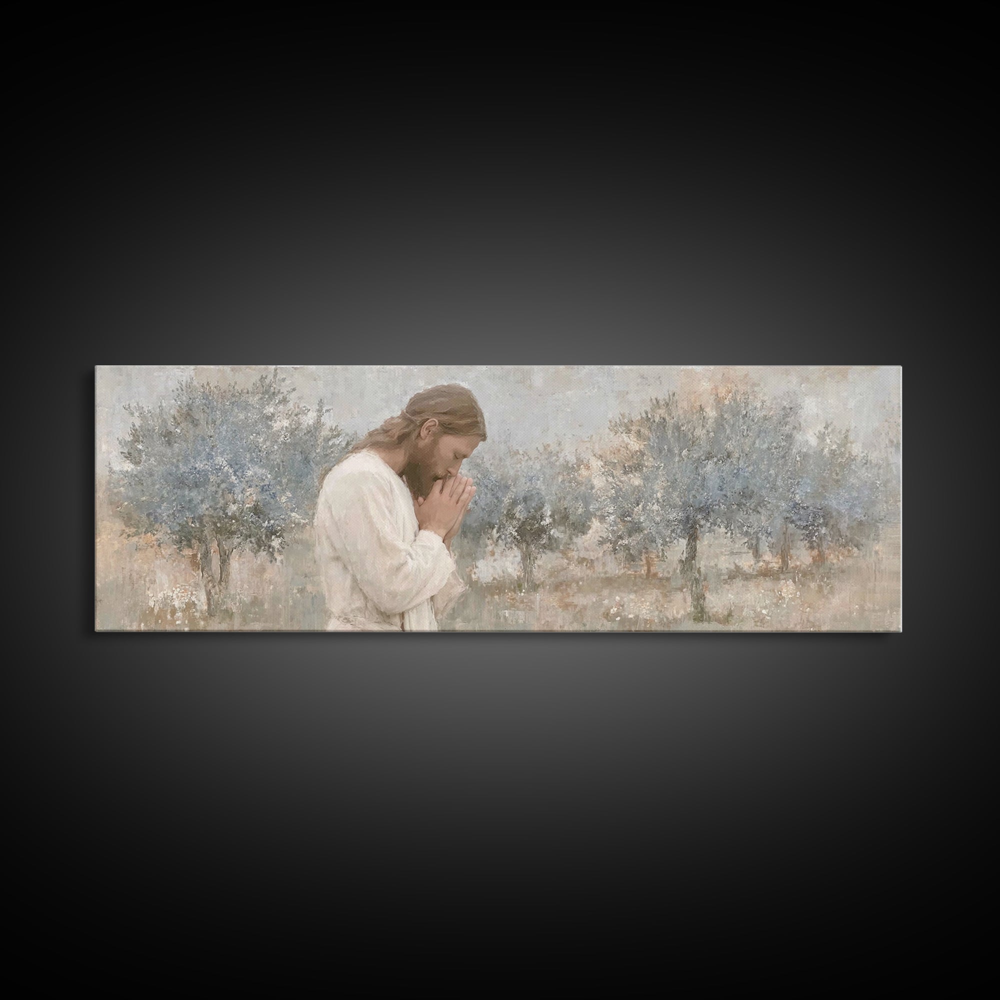 Silent Garden Grace | Framed Canvas Print | Panoramic Wall Art | Jesus Canvas Art | Christian Art Print | Modern Christian Painting | Chris