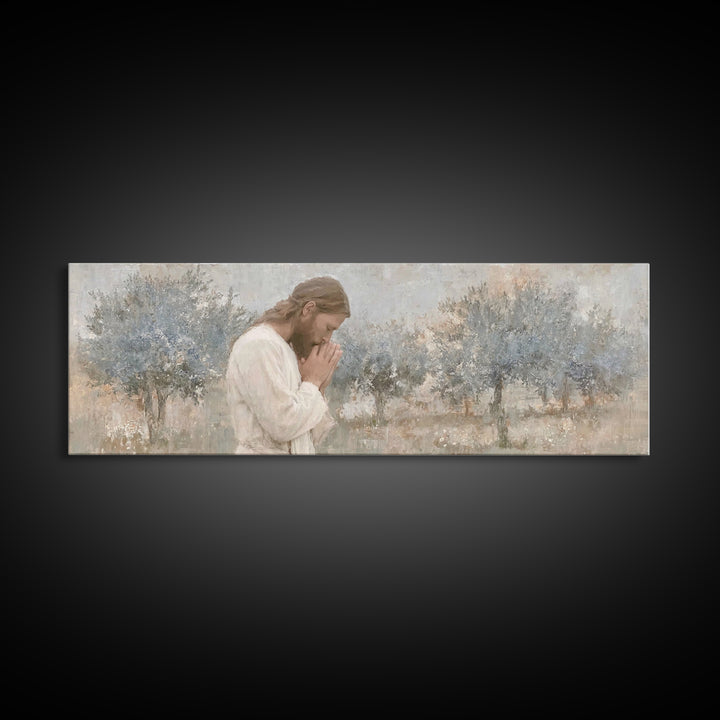 Silent Garden Grace | Framed Canvas Print | Panoramic Wall Art | Jesus Canvas Art | Christian Art Print | Modern Christian Painting | Chris