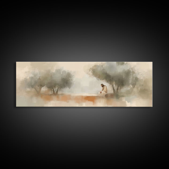 Evening Of Devotion – Framed Canvas Print – Panoramic Art – Christian Wall Art – Jesus Art Print – Christian Christmas Art – Large Christia